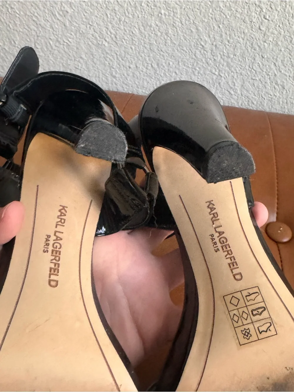 Karl Lagerfeld Paris Black Patent Strappy High Heel Sandals